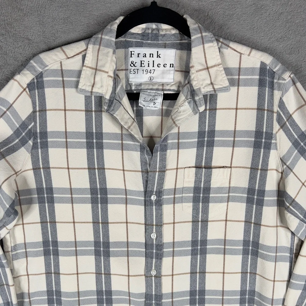 Frank & Eileen Eileen Relaxed Plaid Button Up Shirt Women's Large Cream Gray - Picture 3 of 10